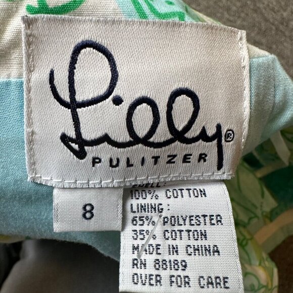 Lilly Pulitzer Strapless Blue Green Floral Tie Back Cotton Summer Dress Size 8 - Picture 6 of 6